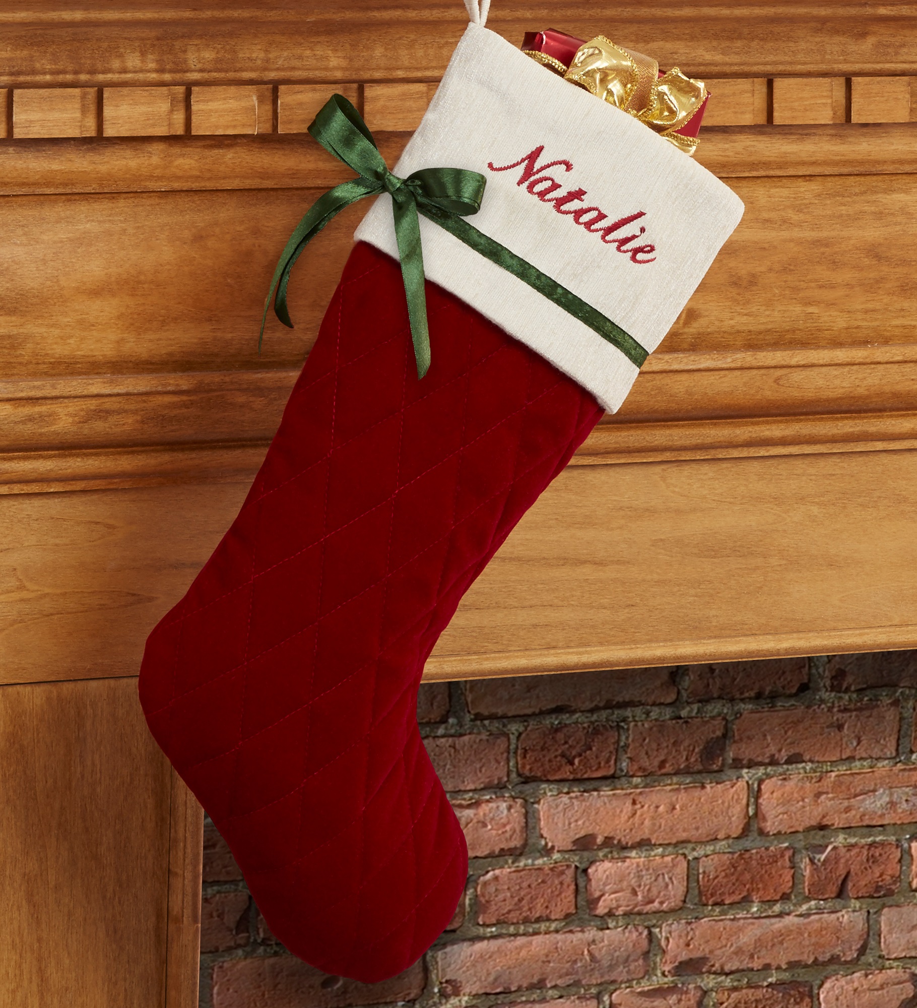 Winter Classic Personalized Quilted Stockings with Bow